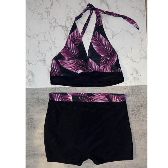 Shein Tropical Print Bikini Set Halter Wireless Bra Top & Shorts 2 piece set - Picture 7 of 10